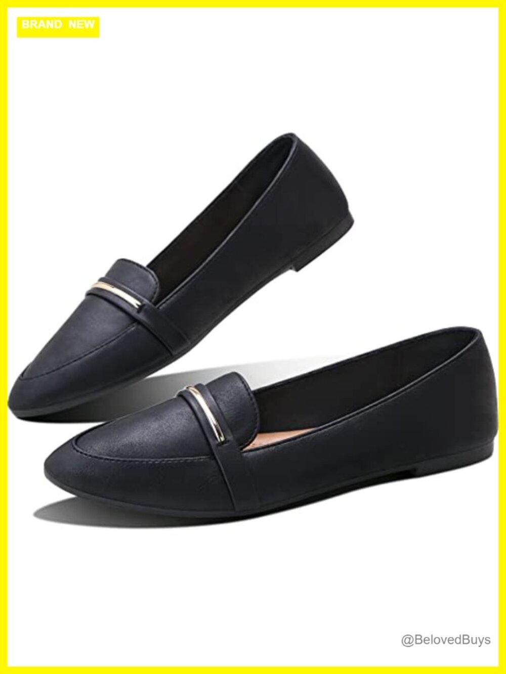 Women's Faux Leather Pointy Toe Loafer Flats - Comfortable Slip On Work Shoes